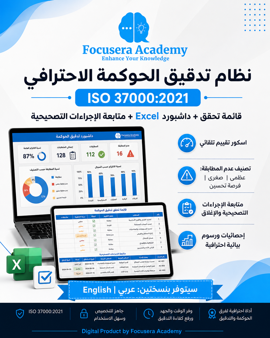 نظام تدقيق الحوكمة الاحترافي وفق ISO 37000:2021 – قائمة تحقق وداشبورد Excel متكاملة
